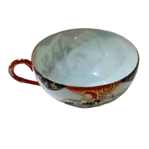 Antique Japanese Kutani Egg Shell Porcelain Hand Painted Cup & Saucer Set - Picture 7 of 9